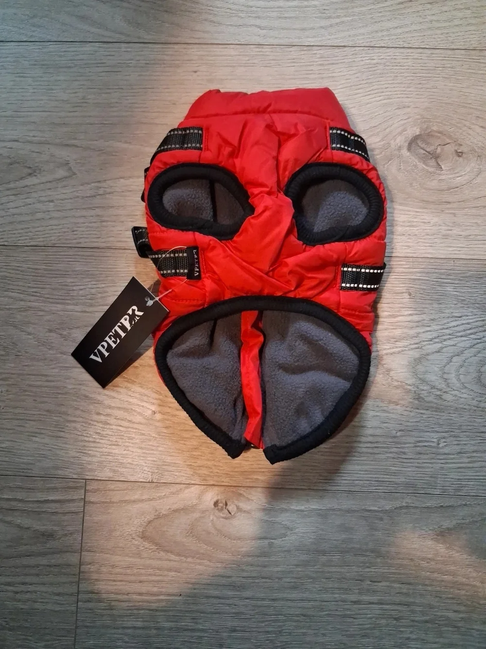 Red Quilted XS Dog Jacket with Harness